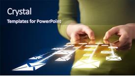  Presentation with hand holding pencil - Cool new slides with fast reading - hand holding tablet and sending backdrop and a navy blue colored foreground