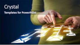  Presentation with hands holding black tablet - Colorful presentation theme enhanced with fast reading - hand holding tablet and sending backdrop and a navy blue colored foreground