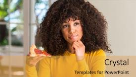  Presentation with ready to eat salad - Slide set having fast thinkig - african american woman ready background and a yellow colored foreground