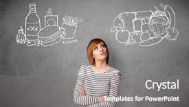  Presentation with foods - Cool new presentation with fast thinkig - pretty young woman choosing backdrop and a gray colored foreground