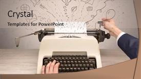  Presentation with doodles - PPT theme with fast thinkig - typewriter with doodles idea message background and a soft green colored foreground
