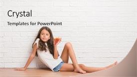  Presentation with paint white brick wall - PPT layouts featuring fast thinkig - young hispanic kid sitting background and a  colored foreground