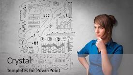  Presentation with 3d person thinking - Colorful PPT layouts enhanced with fast thinkig - young person thinking with office backdrop and a light gray colored foreground
