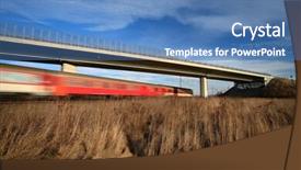  Presentation with train bridge - Cool new presentation theme with fast train passing under a bridge on a lovely summer day motion blurred image backdrop and a teal colored foreground