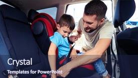  Presentation with car seat - Amazing slide deck having fasten belt on car seat backdrop and a navy blue colored foreground