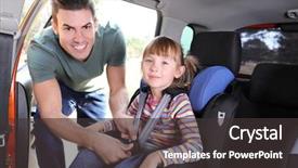  Presentation with safety - Amazing presentation theme having fastener - man fastening his daughter backdrop and a dark gray colored foreground