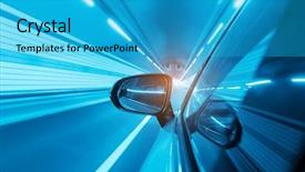  Presentation with empty road motion blur - Slide deck with faster - car on the tunnel background and a  colored foreground