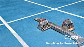  Presentation with running track lanes - Beautiful slide deck featuring faster - starting blocks on blue running backdrop and a teal colored foreground