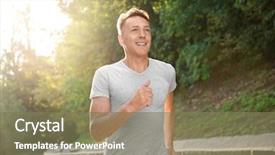  Presentation with sporty - Presentation having fasting health - mature sporty man running outdoors background and a violet colored foreground