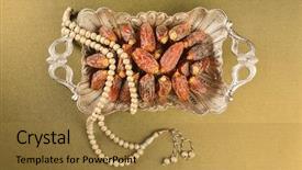  Presentation with ramadan - PPT theme enhanced with fasting prayer - dates - ramadan food dates background and a gold colored foreground