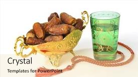  Presentation with islamic - Audience pleasing PPT layouts consisting of fasting prayer - islamic rosary and dates backdrop and a blonde colored foreground