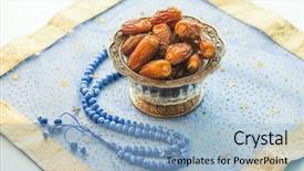  Presentation with islamic - Slide deck with fasting prayer - islamic rosary with dates background and a light blue colored foreground