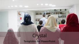  Presentation with muslim family - Beautiful PPT theme featuring fasting prayer - muslim family praying together backdrop and a violet colored foreground