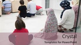  Presentation with omrah muslim people praying - Slides with fasting prayer - muslim family praying together background and a coral colored foreground