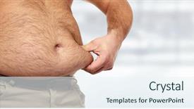  Presentation with weight loss - Colorful presentation design enhanced with fat belly man with overweight backdrop and a sky blue colored foreground