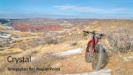  Presentation with mountain bike - Slide set having fat bike on desert trail background and a coral colored foreground