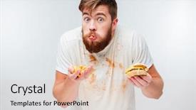  Presentation with eating - Slide deck with fat boy - excited hungry bearded man greedily background and a lemonade colored foreground