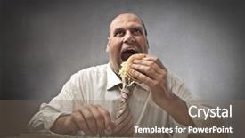  Presentation with adiposity mitochondria biology fat - Presentation with fat businessman eating a hamburger background and a gray colored foreground