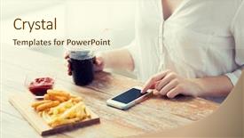  Presentation with food technology - Audience pleasing slides consisting of fat cells - fast food people technology backdrop and a cream colored foreground