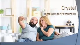  Presentation with selfie - Audience pleasing theme consisting of fat cells - overweight couple taking selfie backdrop and a cream colored foreground