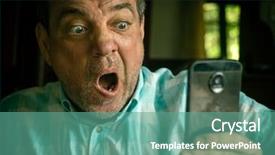  Presentation with bad news - Beautiful theme featuring fat cells - shocked adult man uses smartphone backdrop and a seafoam green colored foreground