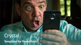  Presentation with bad news - Audience pleasing PPT layouts consisting of fat cells - shocked adult man uses smartphone backdrop and a ocean colored foreground