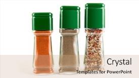  Presentation with three - Slides consisting of fat cells - three spicery containers isolated background and a  colored foreground