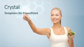  Presentation with working woman - Presentation theme with fat cells - woman holding salad and working background and a sky blue colored foreground