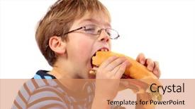  Presentation with sandwich all plates - Beautiful PPT theme featuring fat children - boy eating large sandwich backdrop and a coral colored foreground
