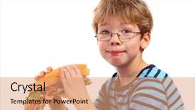  Presentation with fat - Audience pleasing theme consisting of fat children - boy eating large sandwich backdrop and a coral colored foreground