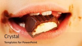  Presentation with mouth - Colorful presentation enhanced with fat children - chocolate sweet in child mouth backdrop and a coral colored foreground