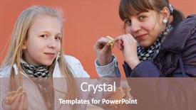  Presentation with burgers - Beautiful PPT theme featuring fat children - teenage girls eating a burgers backdrop and a coral colored foreground