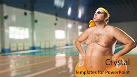  Presentation with recreation pool - Audience pleasing presentation design consisting of fat kid fat adult - freak man in the pool backdrop and a gold colored foreground