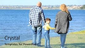  Presentation with old couple walking - PPT theme enhanced with fat kid fat adult - overweight couple with son walking background and a light blue colored foreground