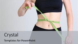  Presentation with tape - Beautiful PPT layouts featuring fat loss - beautiful young woman with measuring backdrop and a light gray colored foreground