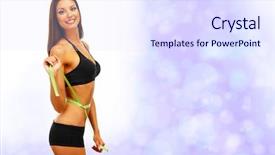  Presentation with loss - Slides enhanced with fat loss - beautiful young woman with measuring background and a  colored foreground