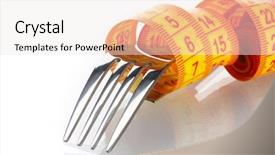  Presentation with loss - Presentation theme with fat loss - fork and measuring tape isolated background and a  colored foreground