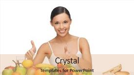  Presentation with weight loss woman showing - Cool new slide deck with fat loss - picture of woman with fruits backdrop and a coral colored foreground
