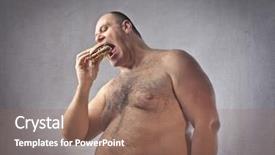  Presentation with fat metabolism - PPT layouts with fat man eating a hamburger background and a  colored foreground