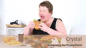  Presentation with fat - Audience pleasing slide deck consisting of fat man eating a lot of unhealthy food on home interior background backdrop and a coral colored foreground