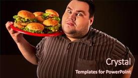  Presentation with obesity food - Audience pleasing slides consisting of fat man eating fast food backdrop and a wine colored foreground