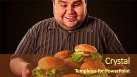  Presentation with obesity food - Theme enhanced with fat man eating fast food background and a tawny brown colored foreground