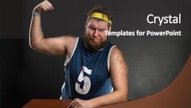  Presentation with greeiting show man - Beautiful slide set featuring fat man shows his muscle backdrop and a dark gray colored foreground