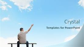  Presentation with man sitting bench - Beautiful slides featuring fat man sitting on bench with his back and pointing away backdrop and a light blue colored foreground