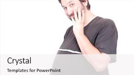  Presentation with fat - Audience pleasing PPT theme consisting of fat man with a very backdrop and a white colored foreground