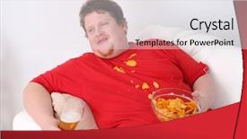  Presentation with sitting posture and computer ergonomics - Colorful PPT theme enhanced with lazy overweight male sitting on couch and watching television backdrop and a white colored foreground