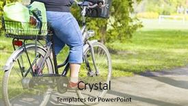  Presentation with obese - Presentation theme consisting of obesity - obese woman riding a bike background and a mint green colored foreground