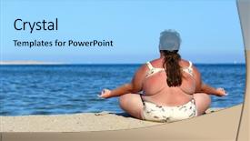  Presentation with meditation - PPT layouts consisting of overweightl woman meditation on beach background and a arctic colored foreground