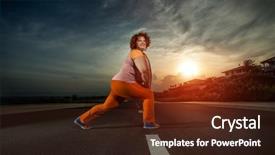  Presentation with plus size fashion model - Cool new PPT theme with obesidad - plus size woman stretching legs backdrop and a tawny brown colored foreground