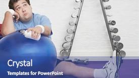  Presentation with 3d man sitting question mark - Beautiful PPT theme featuring healthclub - portrait of a wistful overweight backdrop and a ocean colored foreground